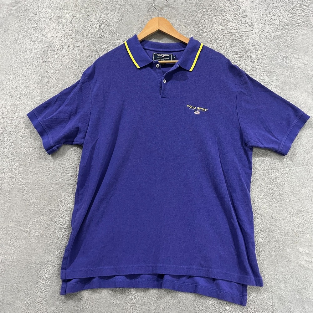 Polo Sport Ralph Lauren Polo Shirt Mens XL Purple Flag Logo Short Sleeve Popover